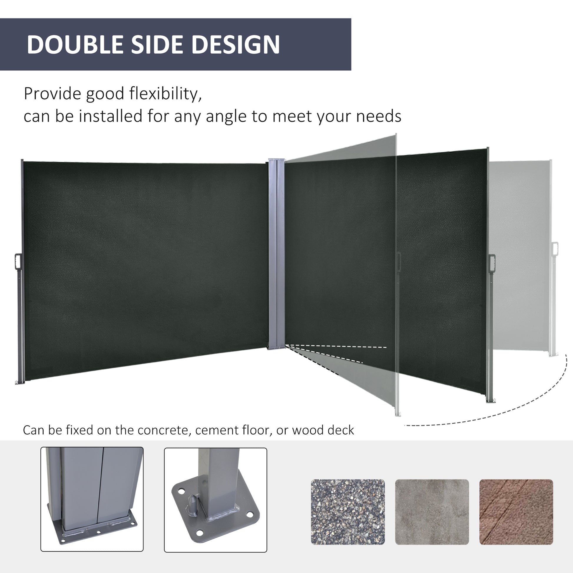 Double Retractable Side Awning, 236" x 63" Outdoor Privacy Wall, Patio Screen for Garden, Balcony, Backyard, Grey