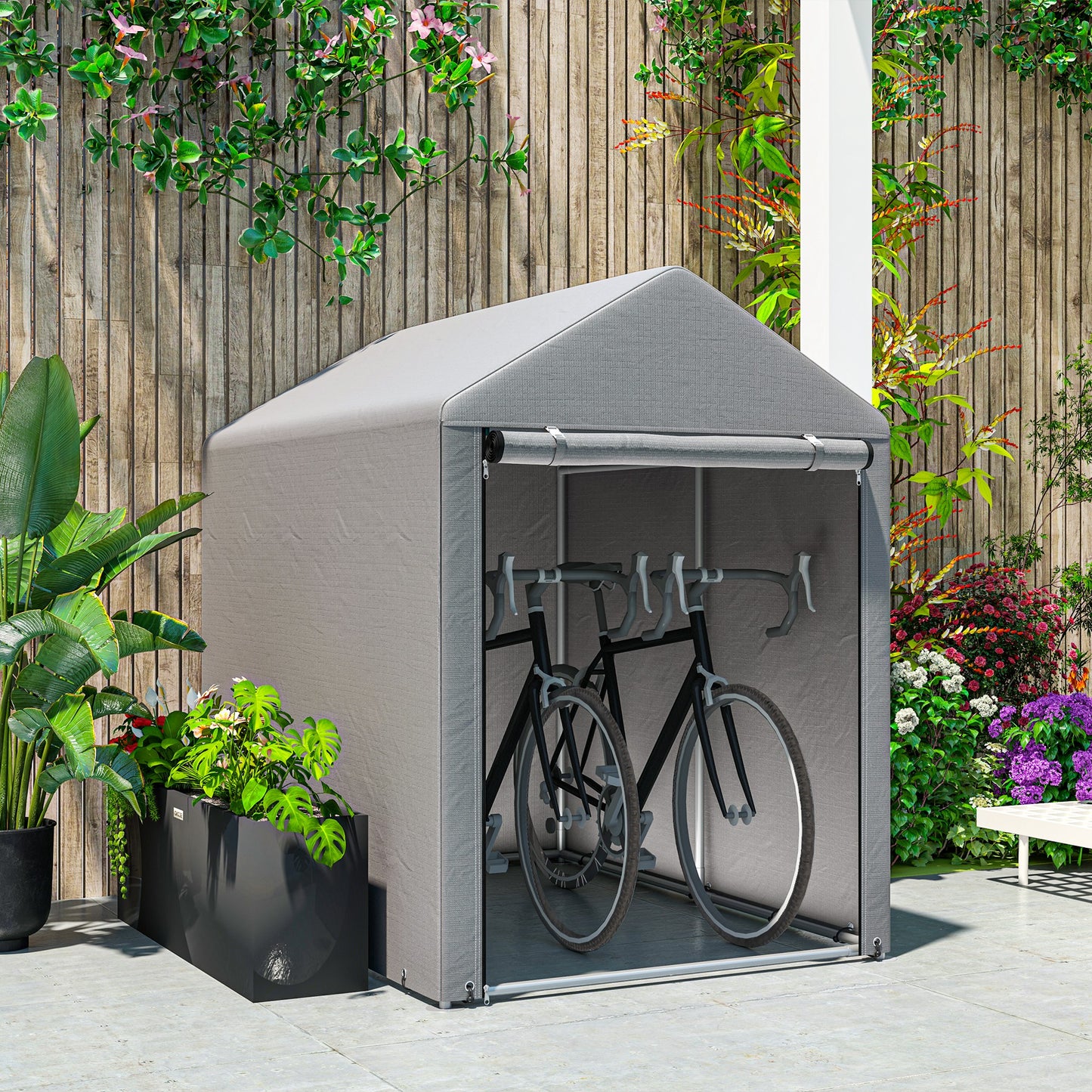 4 x 6ft Outdoor Storage Shed Tent, Portable Shed with Roll-up Door for Motorcycle, Bike, Garden Tools