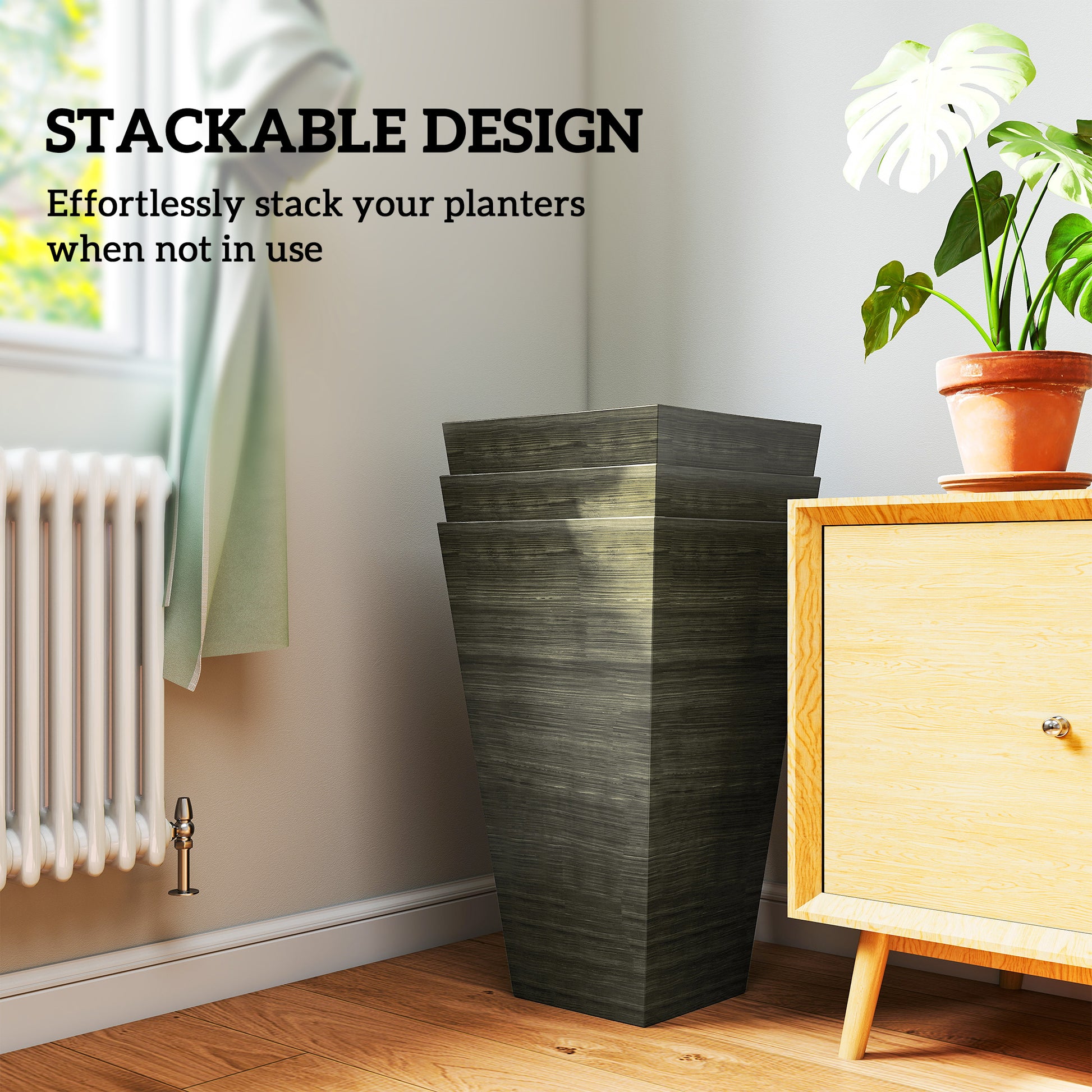 Tall Planter for Outdoor Plants Set of 3, 28 Inch Taper Planter with Drainage Holes, Bronze