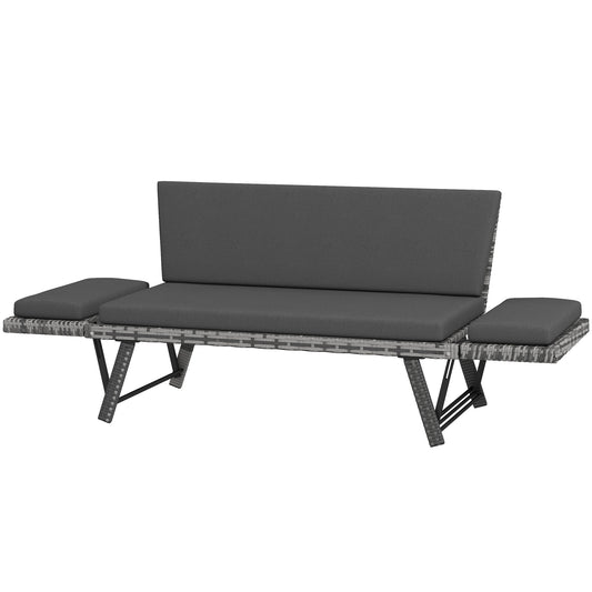 Convertible Wicker Loveseat Grey Patio Chaise Lounge