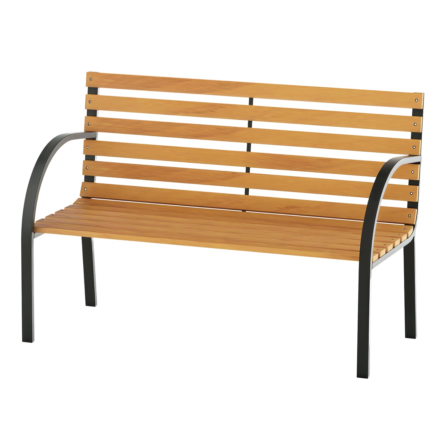 48"L Garden Bench Outdoor Patio 2-Person Wooden Seat Chair Park Loveseat Yard Furniture w/ Steel Frame