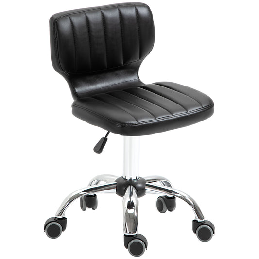 Height Adjustable Salon Stool, PU Leather Rolling Stool with Back, Wheels for Beauty, Spa, Tattoo, Home Office, Black