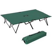 76" Two Person Folding Camping Cot Outdoor Portable Double Cot Wide Military Sleeping Bed w/ Carrying Bag Green