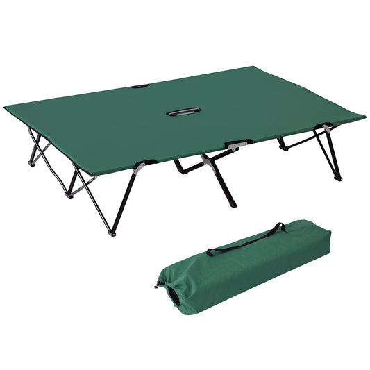 76" Two Person Folding Camping Cot Outdoor Portable Double Cot Wide Military Sleeping Bed w/ Carrying Bag Green