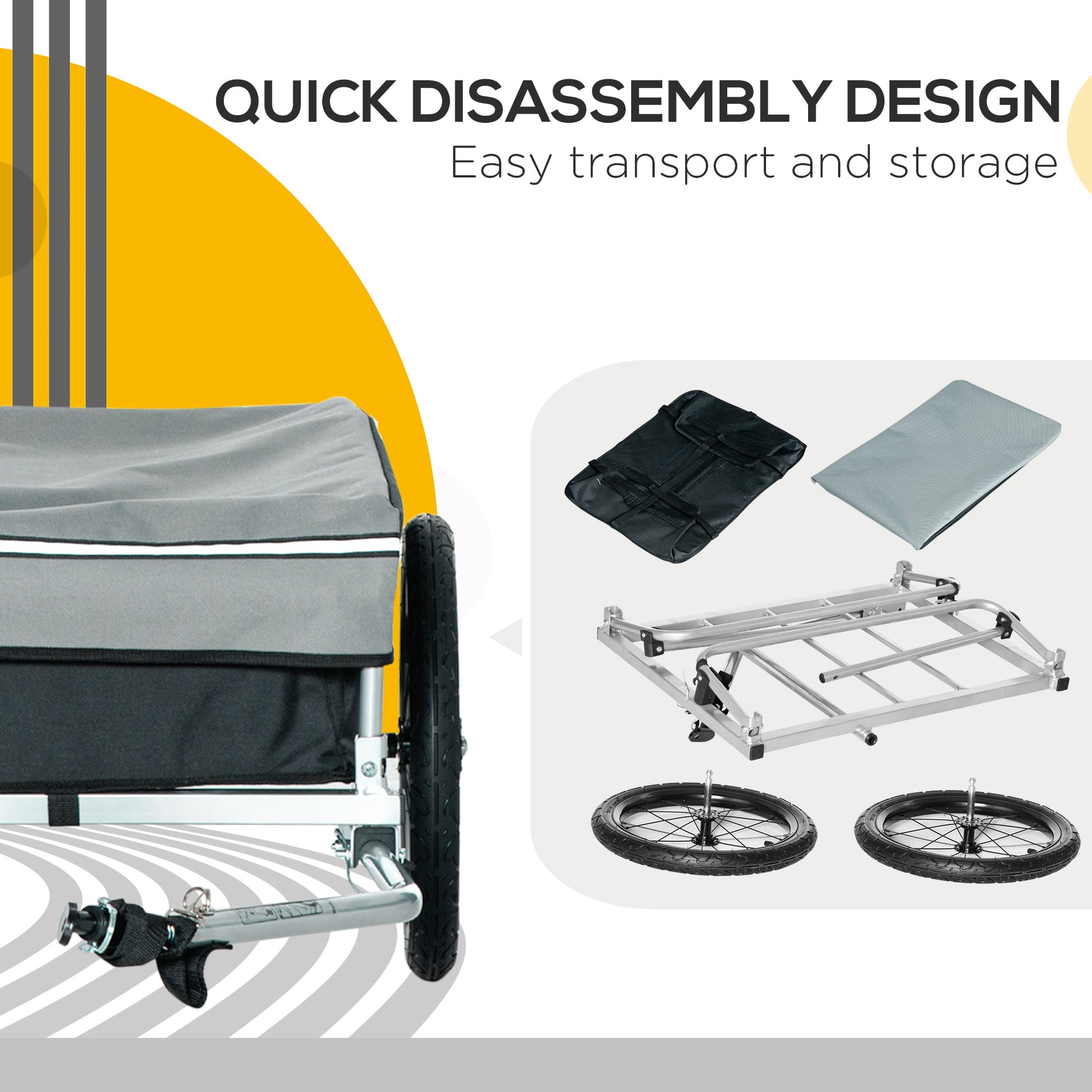 Aosom Outdoor Bike Cargo Trailer, Foldable Bicycle Luggage Wagon, Triple Safety, 16" Wheels, Removable Cover, Black and Grey