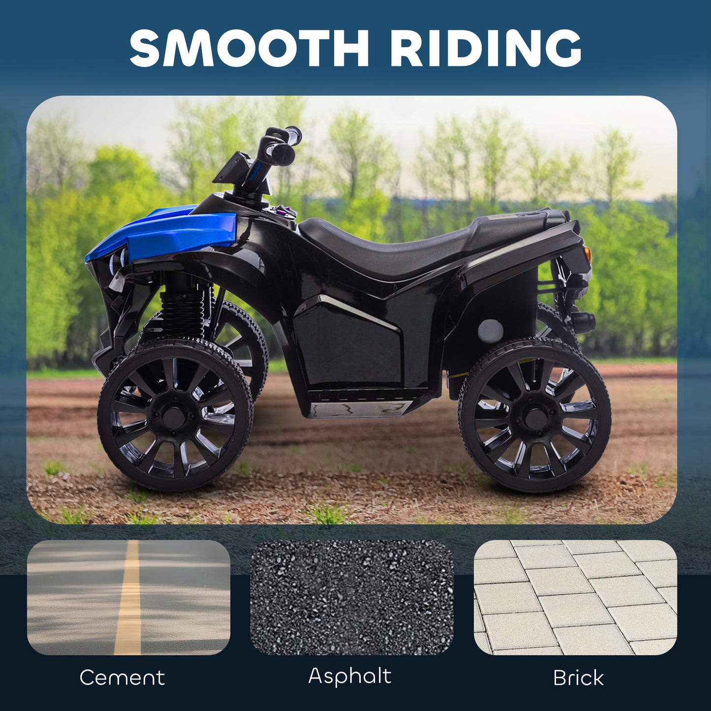 Qaba 6V Kids ATV, 4 Wheeler Electric Ride on Car with Music and LED Headlights, for Ages 37-72 Months Boys and Girls, Blue