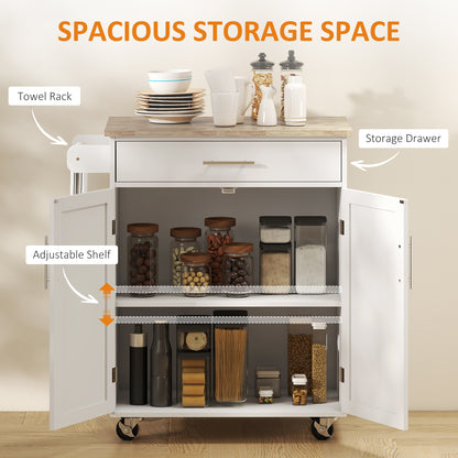 Kitchen Trolley Mobile Kitchen Island on Wheels Serving Cart Wooden Storage w/ Drawer and Towel Bar White