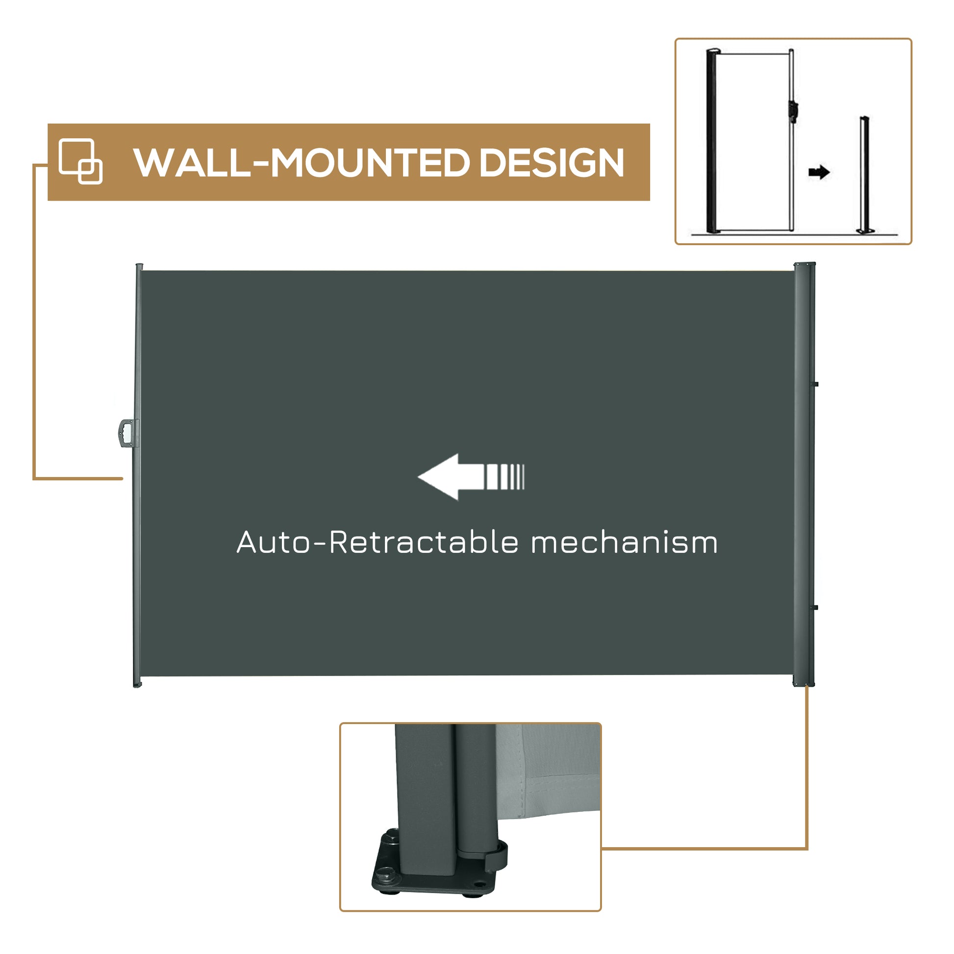 118" x 79" Retractable Side Awning Patio Outdoor Folding Privacy Screen with Resistance to UV Rays & Wind, Grey