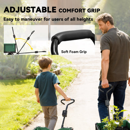 Steel Garden Cart, Utility Wagon Cart with Removable Liner, Quick-Release Sides, 10" Wheels, 660lbs Capacity, Green