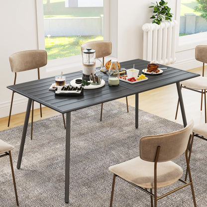 Rectangle Patio Dining Table for 6 Person, Metal Steel Slat Outdoor Table, for Lawn, Garden, 59" x 31.5" x 29", Grey