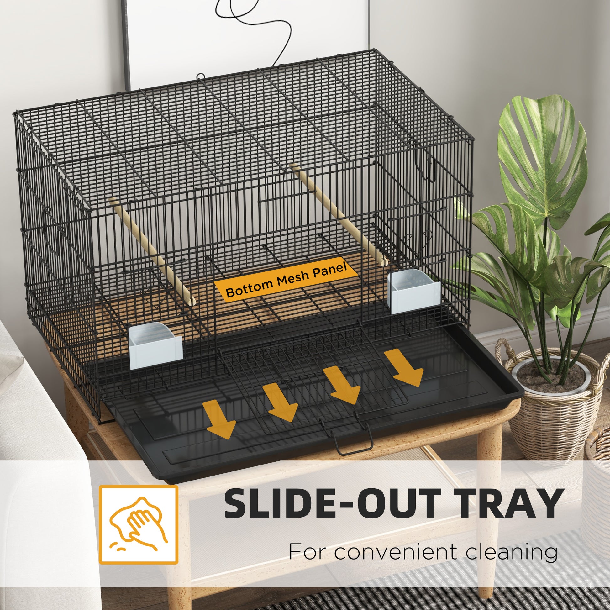 Birdcage for Canaries, Lovebirds Finches, Budgie Cage with Removable Tray, Bottom Mesh Panel, Wooden Perches, Swing, Ramp, Food Containers, 30" L x 18" W x 18" H
