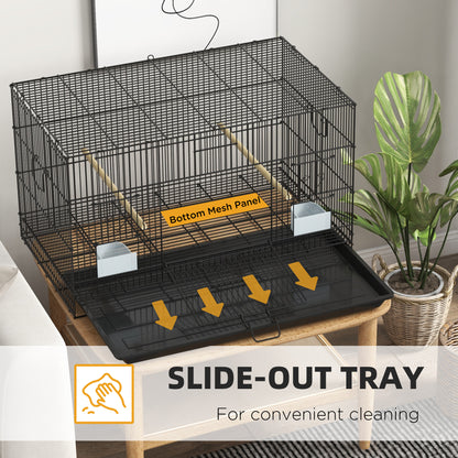 Birdcage for Canaries, Lovebirds Finches, Budgie Cage with Removable Tray, Bottom Mesh Panel, Wooden Perches, Swing, Ramp, Food Containers, 30" L x 18" W x 18" H
