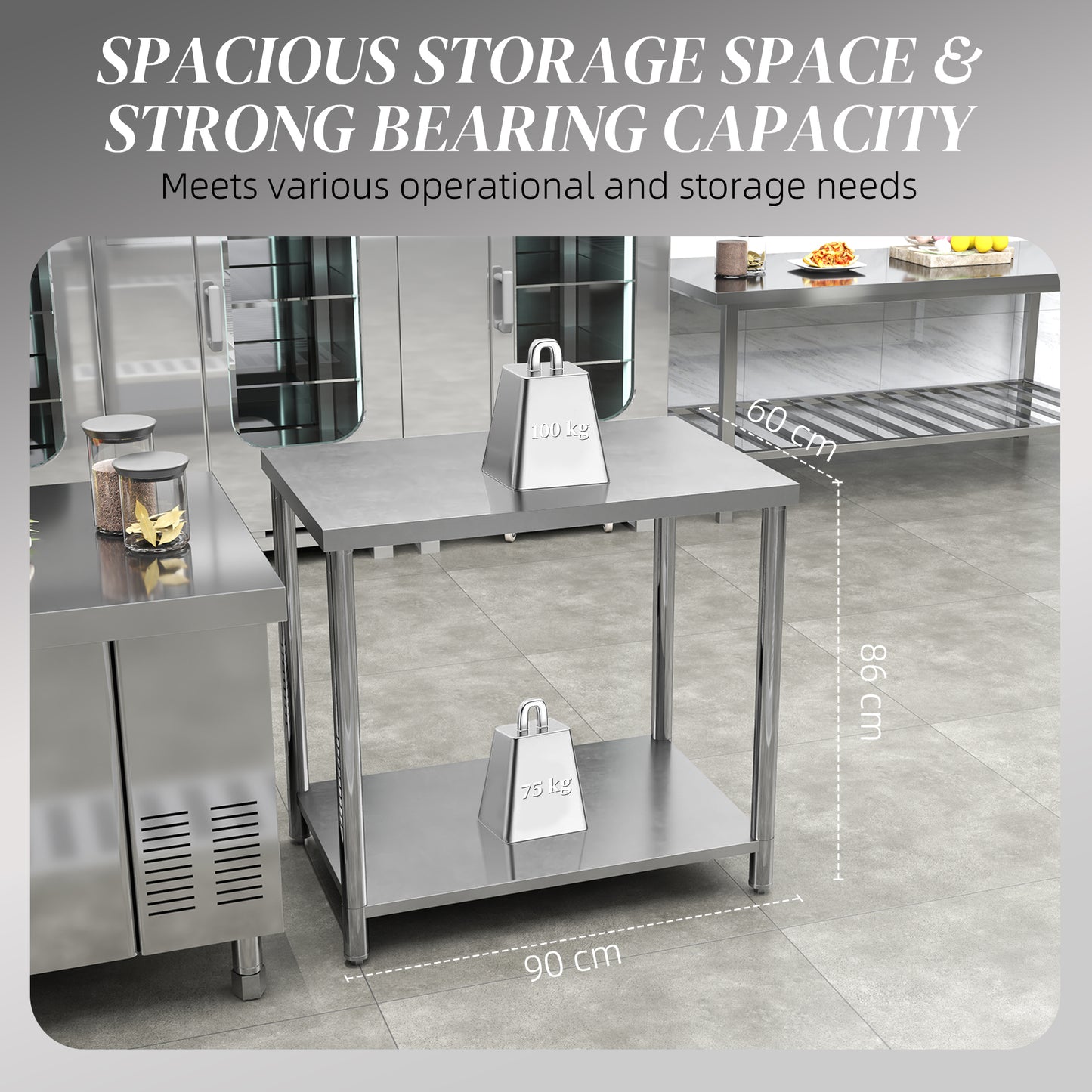 Stainless Steel Workbench, 35 x 24 x 34 Inch, Heavy Duty Work Prep Table with Shelf, Workbench for Kitchen, Garage