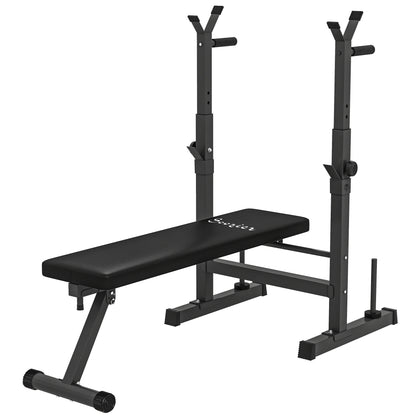 Soozier Adjustable Weight Bench, Foldable Bench Press with Barbell Rack and Dip Station for Home Gym, Strength Training Multiuse Workout Bench, Black