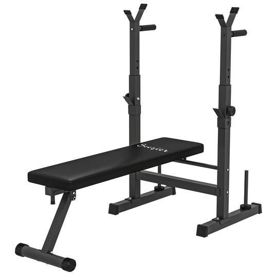 Soozier Adjustable Weight Bench, Foldable Bench Press with Barbell Rack and Dip Station for Home Gym, Strength Training Multiuse Workout Bench, Black