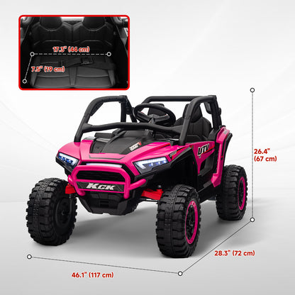 Qaba 2 Seater 24V 7AH Ride on Truck, Electric Car for Kids w/ Spring Suspension, Remote Lights, Horn, Music, Pink