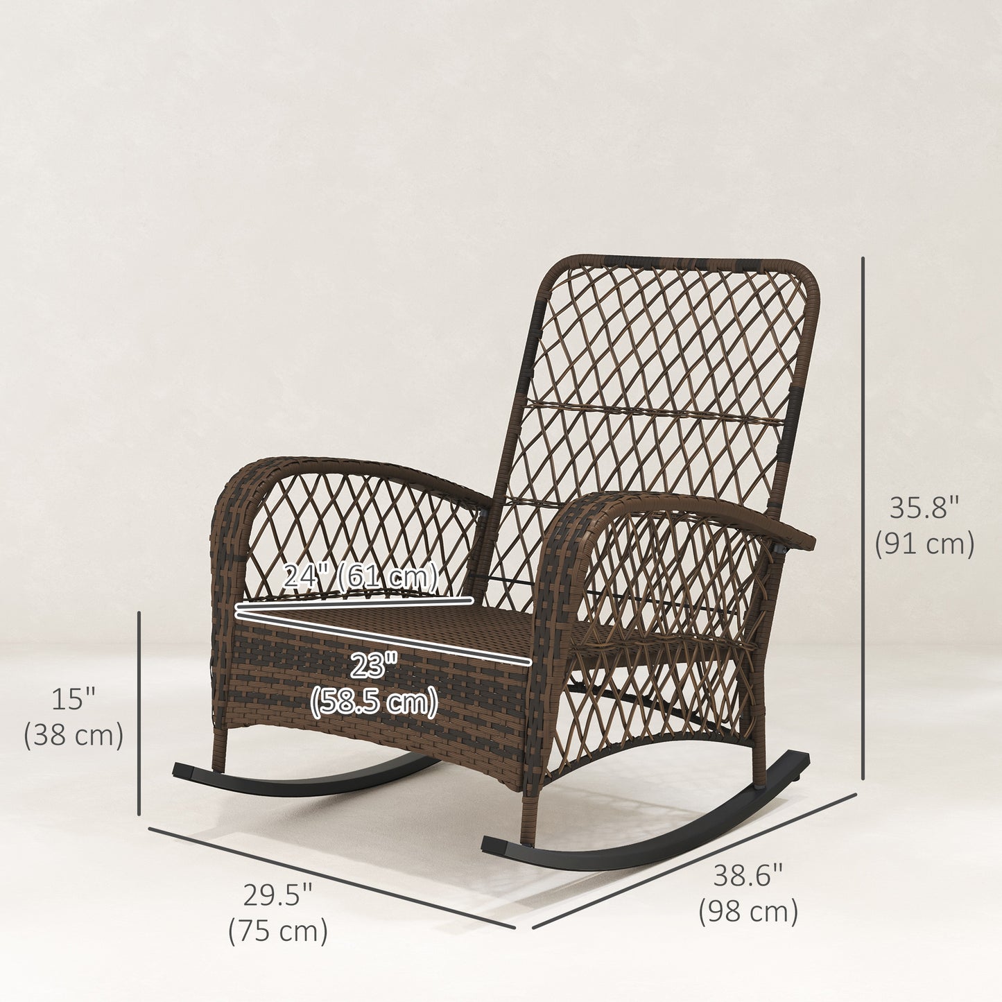 Outdoor Wicker Rattan Rocking Chair Patio Rocker with Thick Cushions for Garden Backyard Porch, Light Mixed Brown