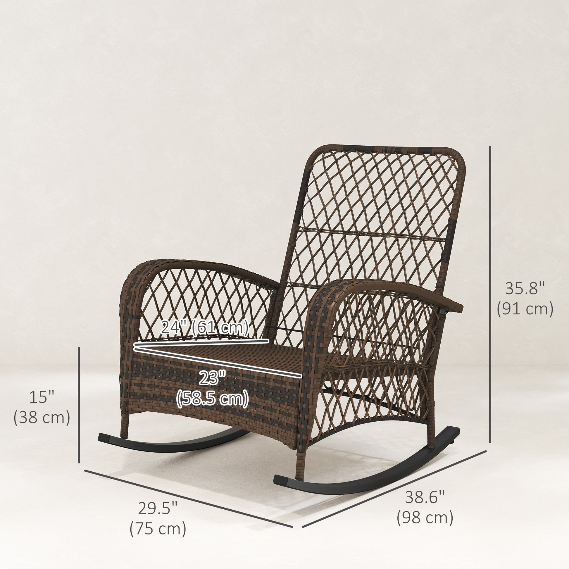 Outdoor Wicker Rattan Rocking Chair Patio Rocker with Thick Cushions for Garden Backyard Porch, Light Mixed Brown