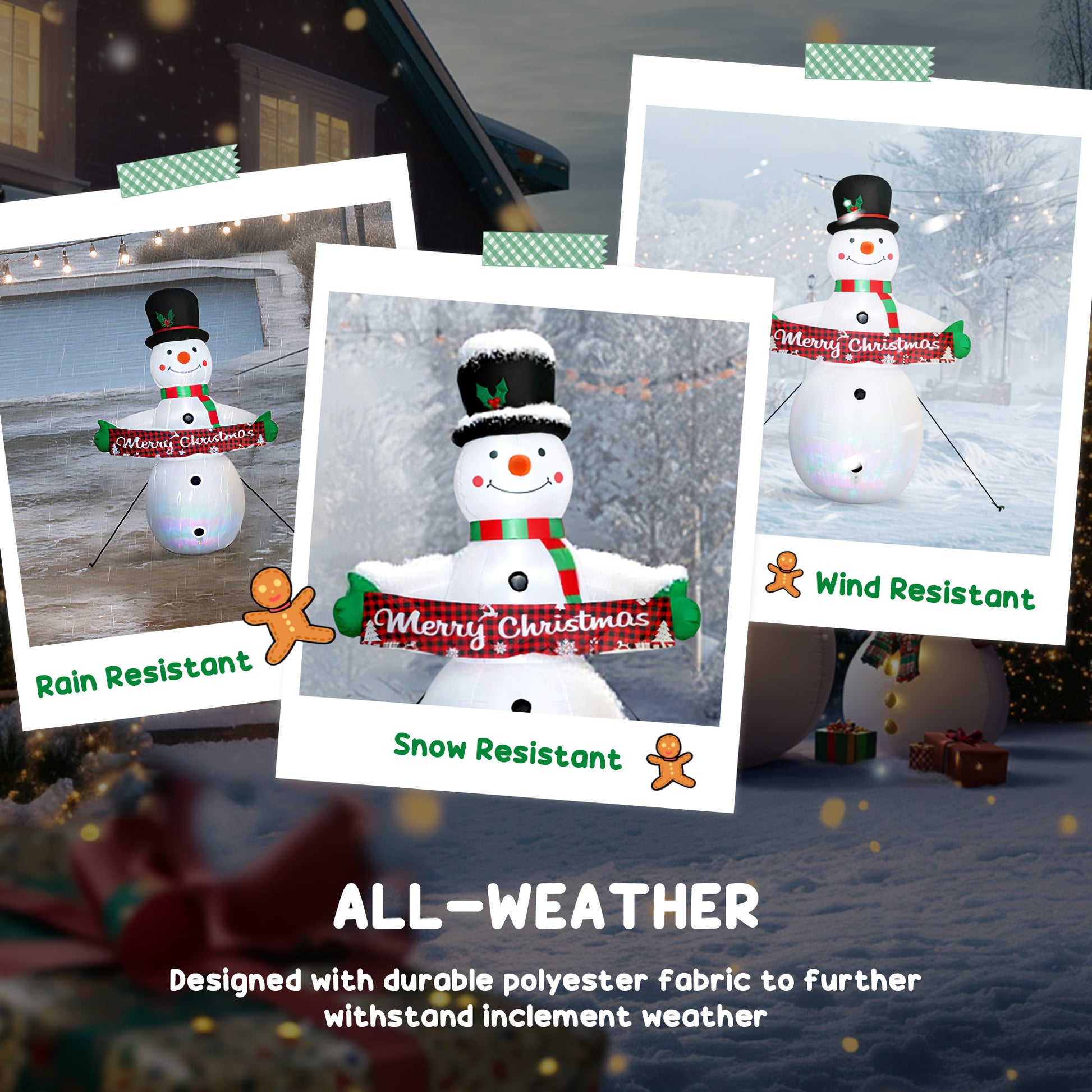 7FT Christmas Inflatables Snowman with Motion-Activated Music and Projector LED Light, Blow Up Inflatable Decoration