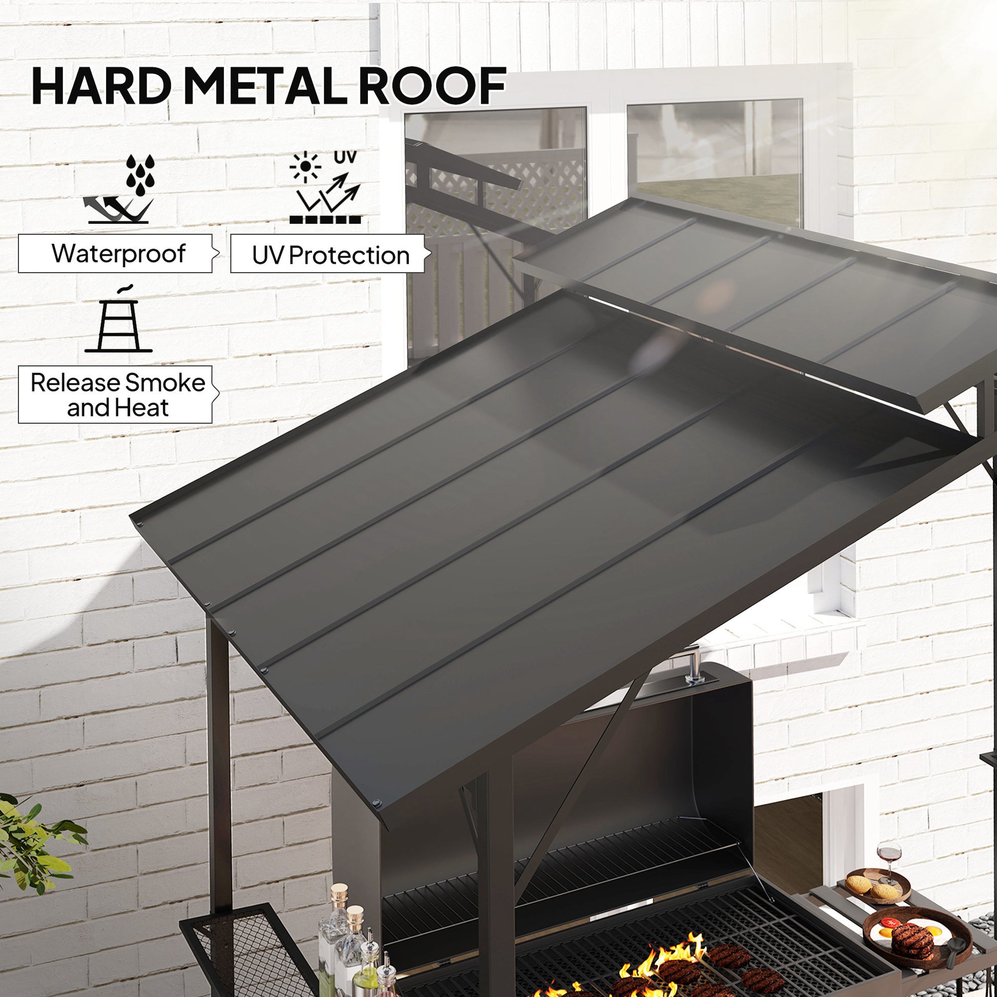 8 x 5ft Hardtop Grill Gazebo with Double Metal Roof, 2 Side Shelves and 10 Hooks for Patio Backyard Lawn Deck