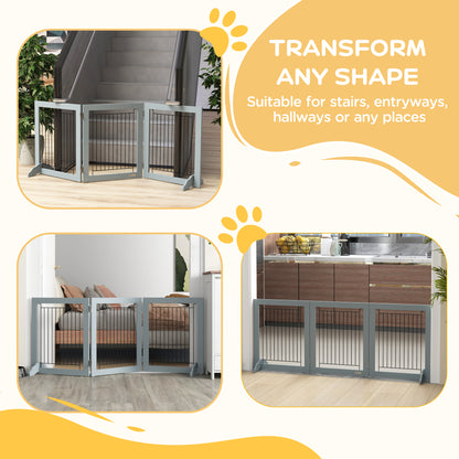 Freestanding Pet Gate, Folding Dog Gate with 2 Support Feet, 24" High, 3 Panels, for Small Dogs, Indoor Use - Grey