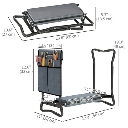 Garden Kneeler and Seat, Foldable Gardening Stool Bench with Thick EVA Foam Kneeling Pad and 1 Large Tool Pouch, Grey