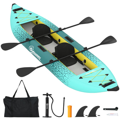 12'6"x37" Inflatable Paddle Board, 506lbs Wide Blow Up Kayak with 2 Aluminum Paddles, Seats and Fins, Yellow and Grey