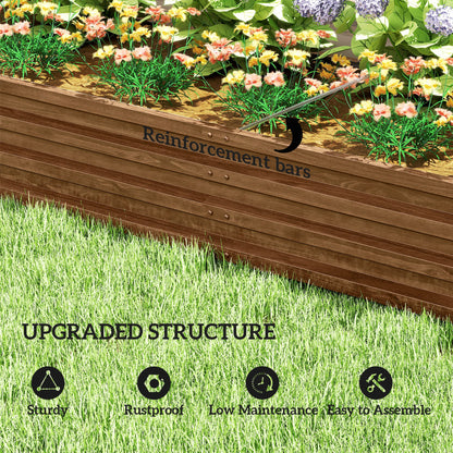 L-Shaped Raised Garden Bed, 82" x 109" x 12" Galvanized Steel Planter Box with Multi-reinforced Rods for Vegetables, Flowers and Herbs, Dark Brown Wood Effect