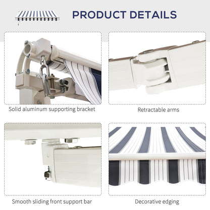 8' x 7' Retractable Awning, Patio Awnings, Sunshade Shelter with 280 g/m² UV & Water-Resistant Fabric and Aluminum Frame for Deck, Balcony, Yard, Blue and White