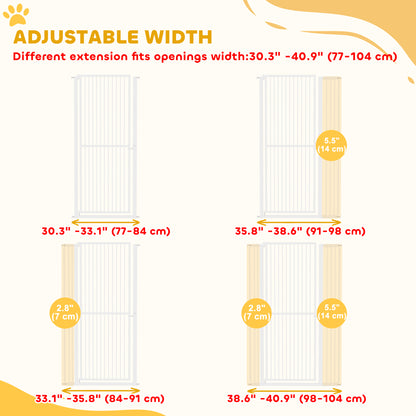 59" Extra Tall Cat Gate, 30"-41" Pet Gate with 2.8" and 5.5" Extensions, for Doorway, Hallway, Stairway, White