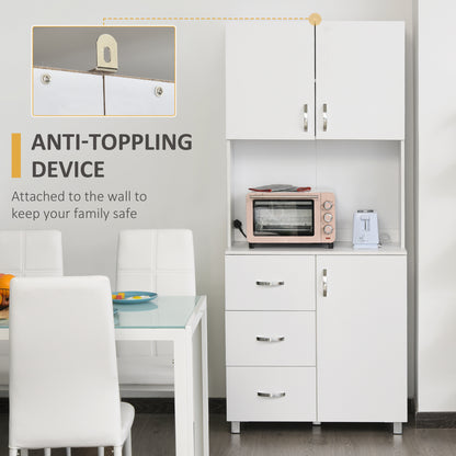 Freestanding Kitchen Buffet with Hutch Storage Organizer with 2 Door Cabinets, 3 Drawers and Open Countertop, Adjustable Shelf for Dining Room Pantry, White