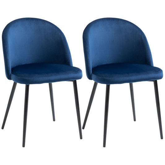 Set of 2 Mid-Back Dining Chair, Mid-Back Velvet-touch Upholstery Kitchen Chair for Living Room Dining Room, Dark Blue
