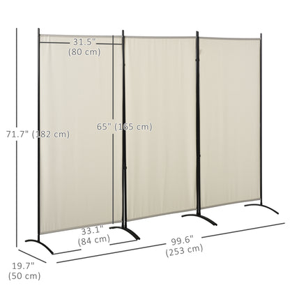 6' 3 Panel Room Divider, Double Hinged Folding Wall Divider, Indoor Privacy Screen for Home Office, Beige