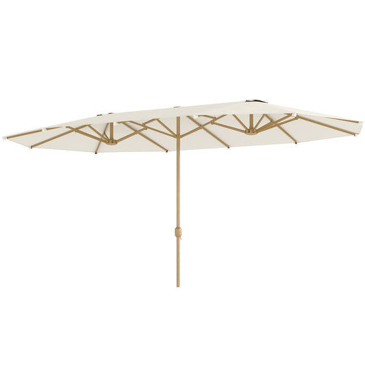 Double Garden Parasol 179.1"W x 104.3"D with Crank, 12 Steel Ribs & 180g/㎡ Polyester, UV30+ Protection, Beige