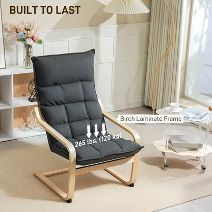 Modern Armchair, Upholstered Accent Chair with Curved Leg and Arm, Leisure Lounge Chair for Living Room, Dark Grey