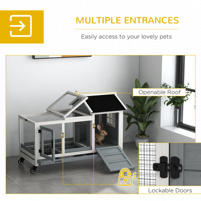 Rabbit Cage with Wheels, Ramp, Run, Tray for Indoor Outdoor, Suitable for Rabbit, Guinea Pig, Grey