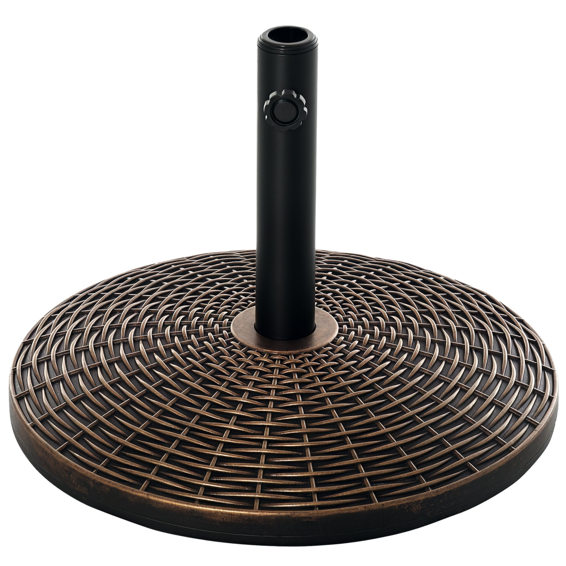 55 lbs Round Cement Patio Umbrella Base 21" Heavy Duty HDPE Parasol Umbrella Stand Holder with Rattan Design for Patio, Outdoor, Backyard, Bronze