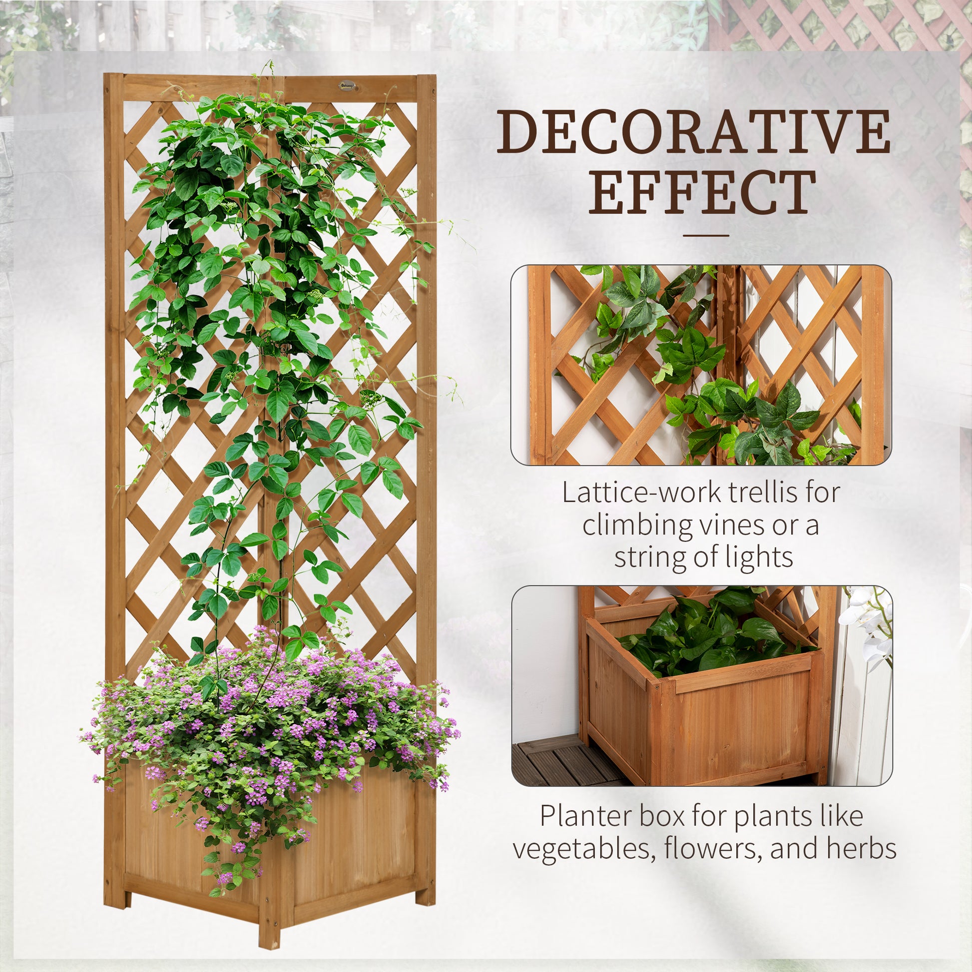 Raised Garden Bed Wood Planter with Trellis for Vine Climbing, 16" x 16" x 57", Brown