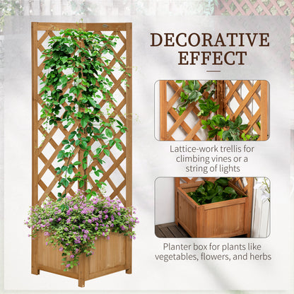Raised Garden Bed Wood Planter with Trellis for Vine Climbing, 16" x 16" x 57", Brown