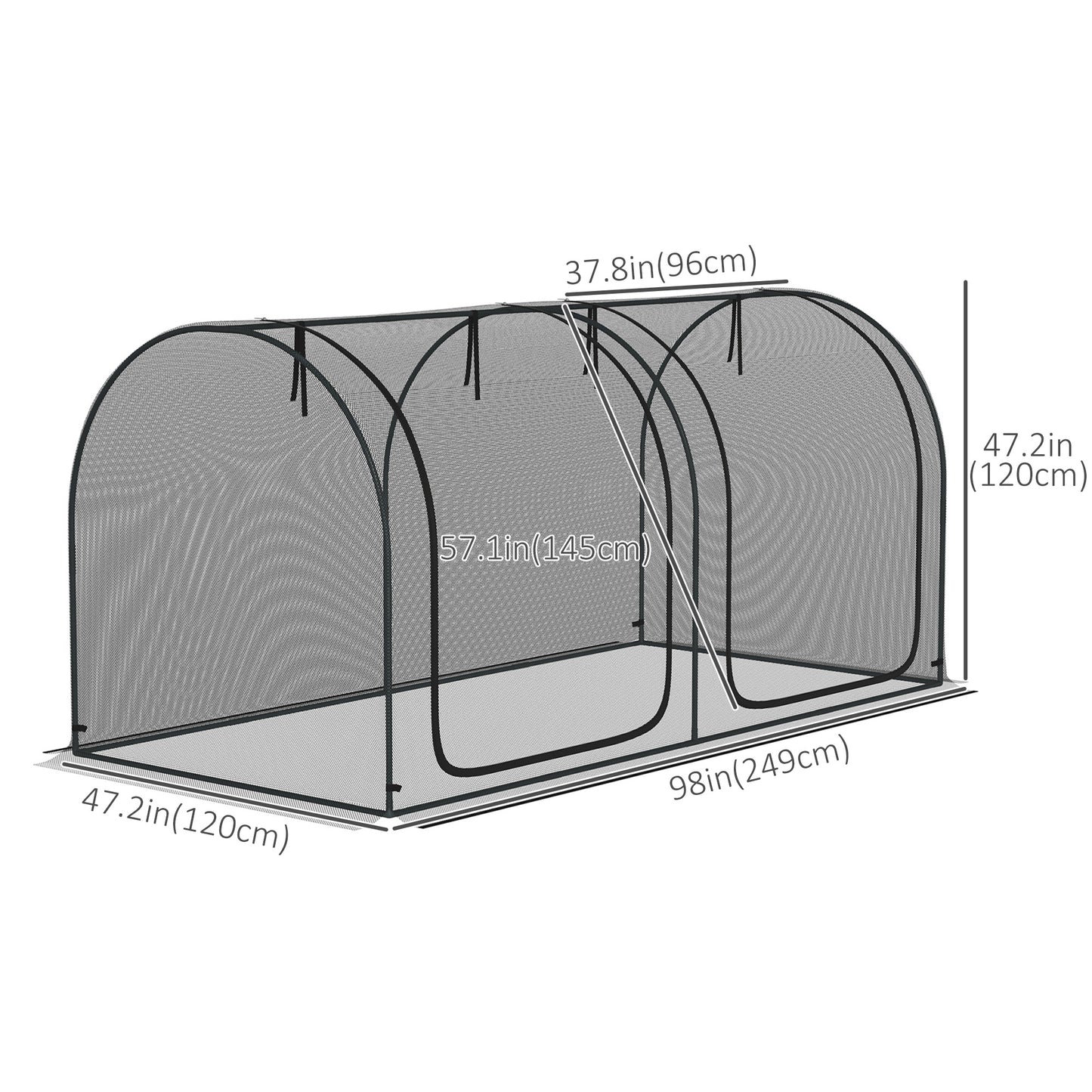 8' x 4' Crop Cage, Garden Plant Protector, with 2 Zippered Doors and 6 Ground Stakes, for Garden, Yard, Lawn, Black