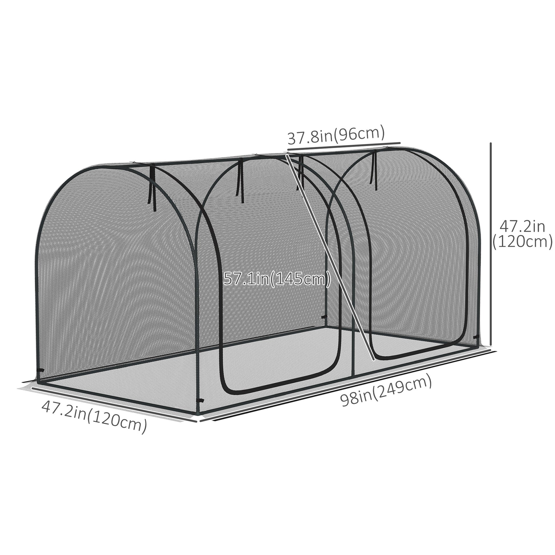 8' x 4' Crop Cage, Garden Plant Protector, with 2 Zippered Doors and 6 Ground Stakes, for Garden, Yard, Lawn, Black
