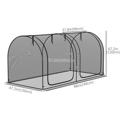 8' x 4' Crop Cage, Garden Plant Protector, with 2 Zippered Doors and 6 Ground Stakes, for Garden, Yard, Lawn, Black