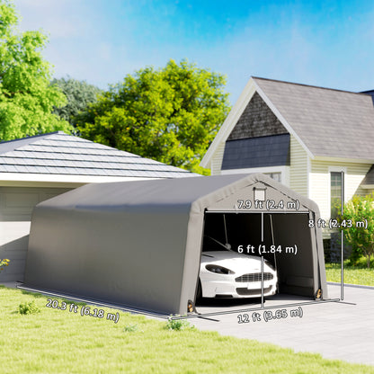 12' x 20' Portable Garage, Heavy Duty Carport Canopy with Ventilation Windows and Large Roll-up Door, Light Grey