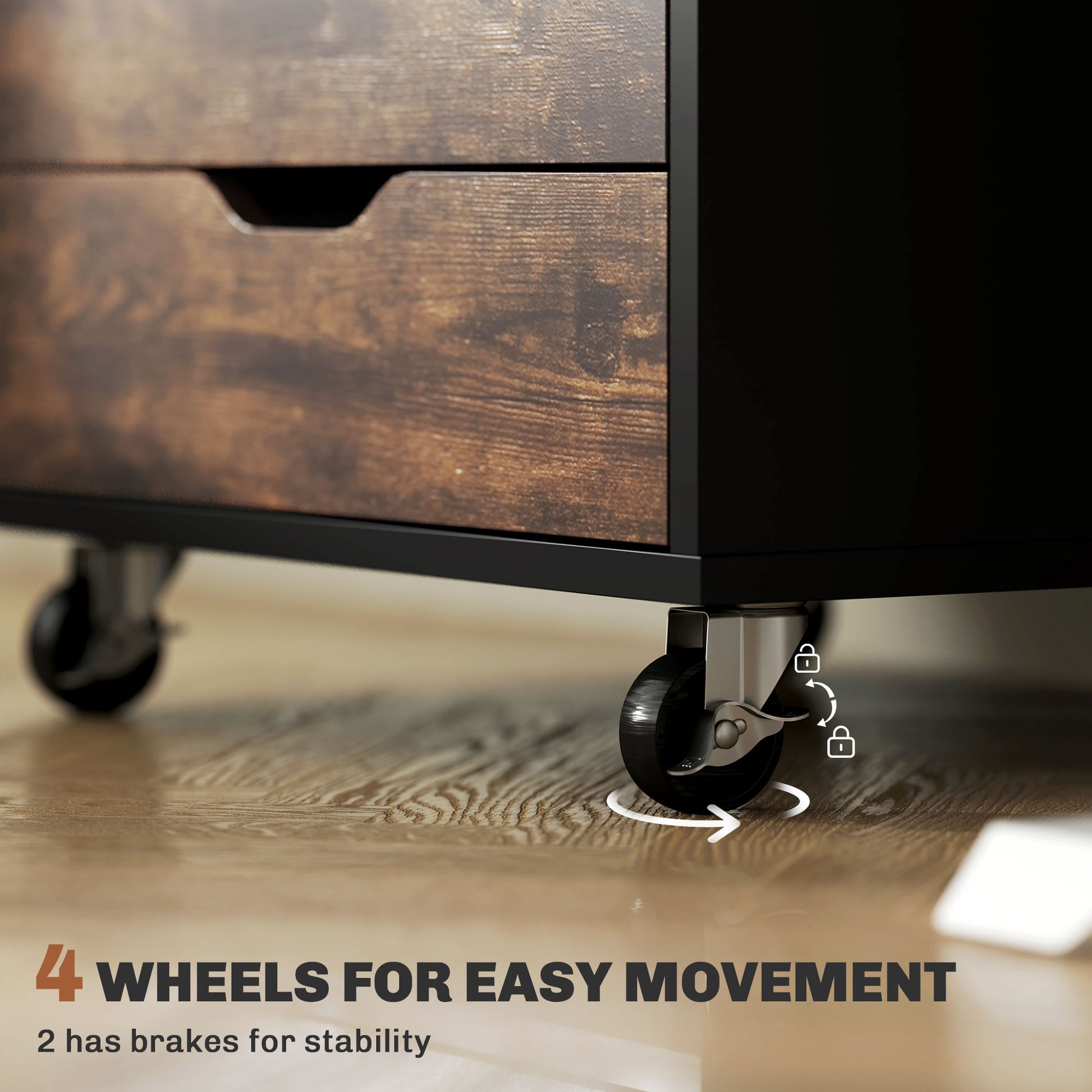 7-drawer Vertical File Cabinet for Home Office, Storage Cabinet with Wheels, 18.7"x15.6"x35.4", Rustic Brown