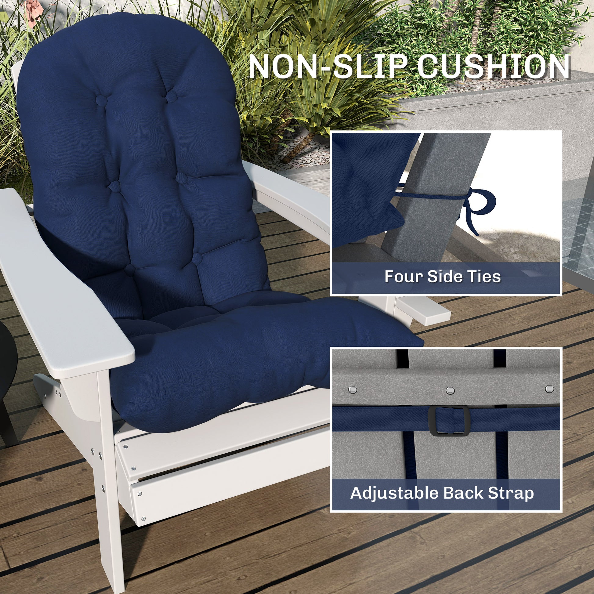 Adirondack Chair Cushions Set of 2 with Ties, Navy Blue