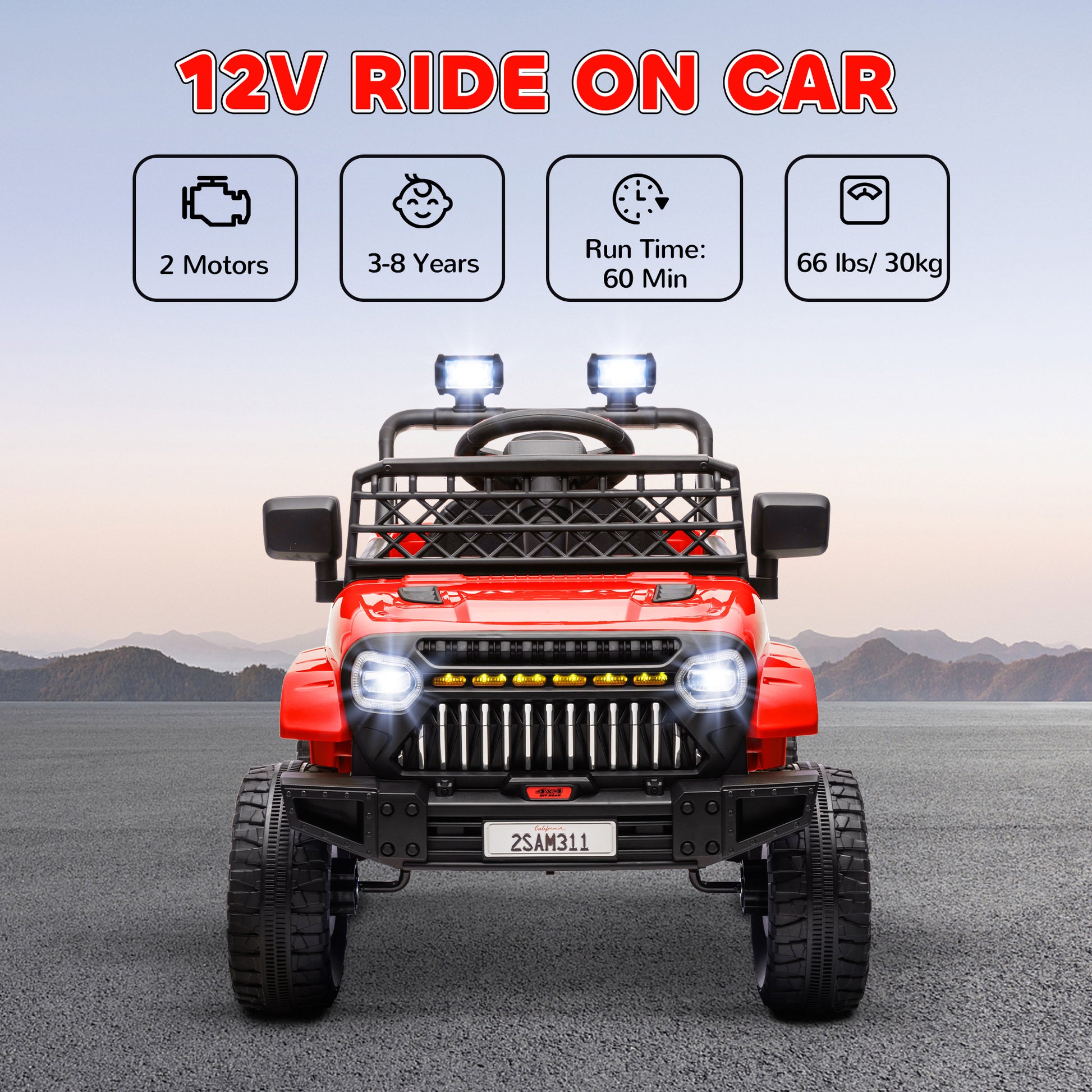 Qaba 12V Ride on Truck, Electric Car for Kids with Remote Control, Suspension, 3 Speeds, USB Music Headlights, Red