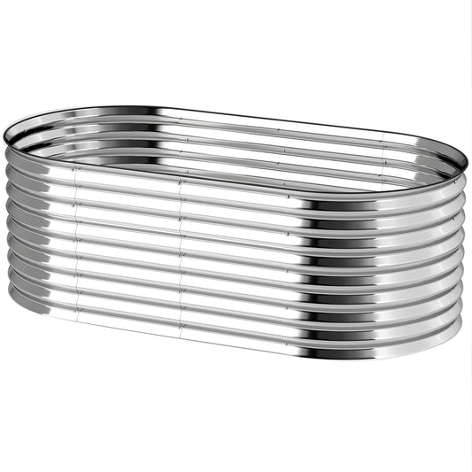 5 x 2.5 x 2 ft Galvanized Raised Garden Bed, Easy DIY Oval Planter Box with Safety Edging and Gloves, Silver