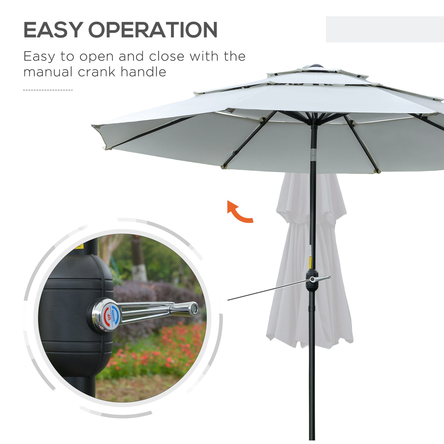 9FT 3 Tiers Patio Umbrella Outdoor Market Umbrella with Crank, Push Button Tilt for Deck, Backyard and Lawn, Cream White