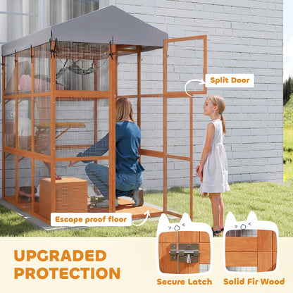 81"H Catio Outdoor with Floor to Prevent Escaping & Easy Cleaning, for 2-4 Cats Kittens, Orange