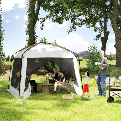 10' x 10' Screen Tent, UV50+ Protection Outdoor Screen House with Carry Bag & Ground Stakes, Fits 6-8 People, White